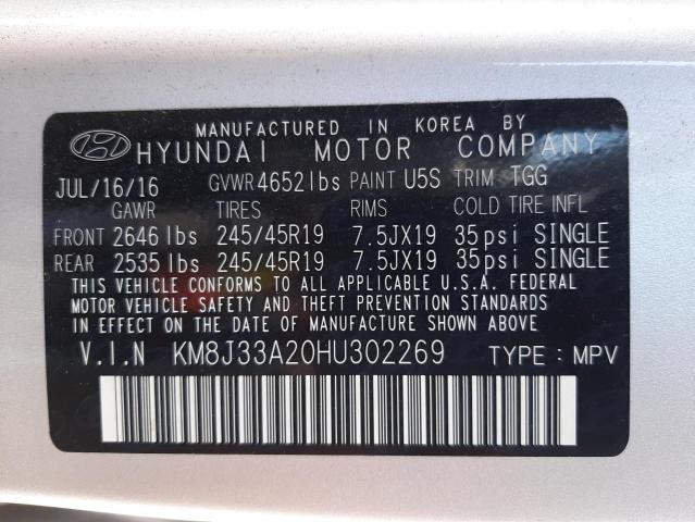 Photo 10 from auction – 2017 HYUNDAI TUCSON LIM with VIN KM8J33A20HU302269