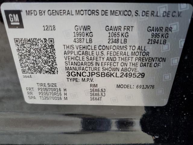 Photo 10 from auction – 2019 CHEVROLET TRAX 1LT with VIN 3GNCJPSB6KL249529