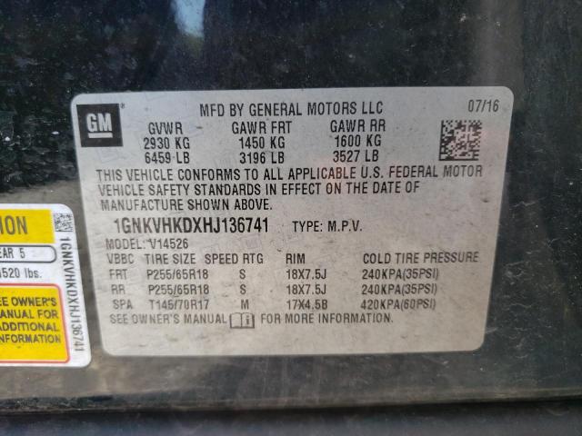 Photo 10 from auction – 2017 CHEVROLET TRAVERSE L with VIN 1GNKVHKDXHJ136741