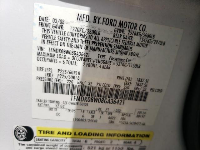 Photo 10 from auction – 2008 FORD TAURUS X E with VIN 1FMDK08W08GA36421