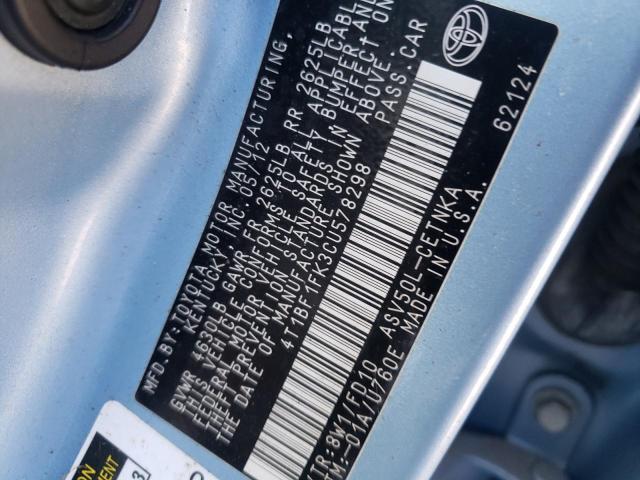 Photo 10 from auction – 2012 TOYOTA CAMRY BASE with VIN 4T1BF1FK3CU578298