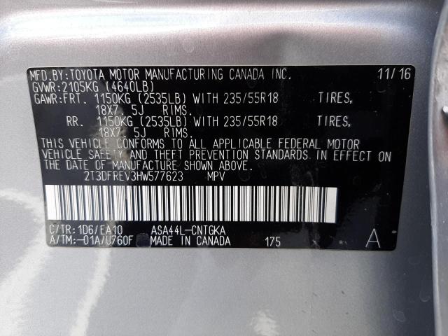 Photo 10 from auction – 2017 TOYOTA RAV4 LIMIT with VIN 2T3DFREV3HW577623