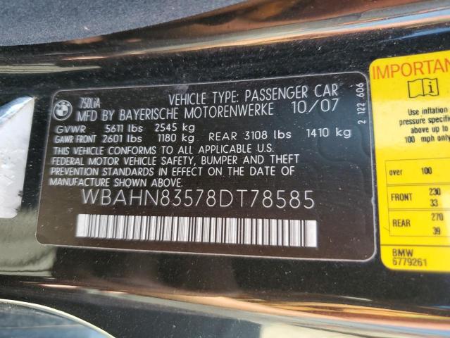 Photo 10 from auction – 2008 BMW 750 LI with VIN WBAHN83578DT78585