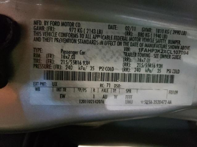 Photo 10 from auction – 2012 FORD FOCUS SE with VIN 1FAHP3K2XCL107094