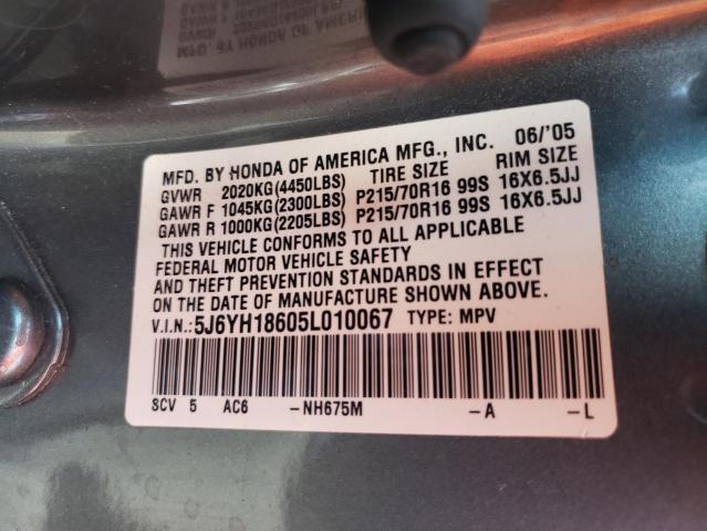 Photo 10 from auction – 2005 HONDA ELEMENT EX with VIN 5J6YH18605L010067