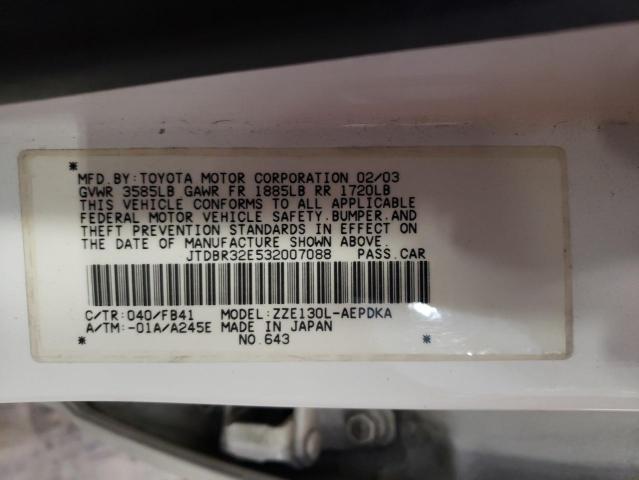 Photo 10 from auction – 2003 TOYOTA COROLLA CE with VIN JTDBR32E532007088