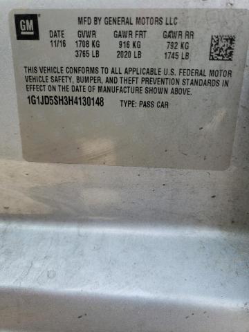 Photo 10 from auction – 2017 CHEVROLET SONIC LT with VIN 1G1JD5SH3H4130148