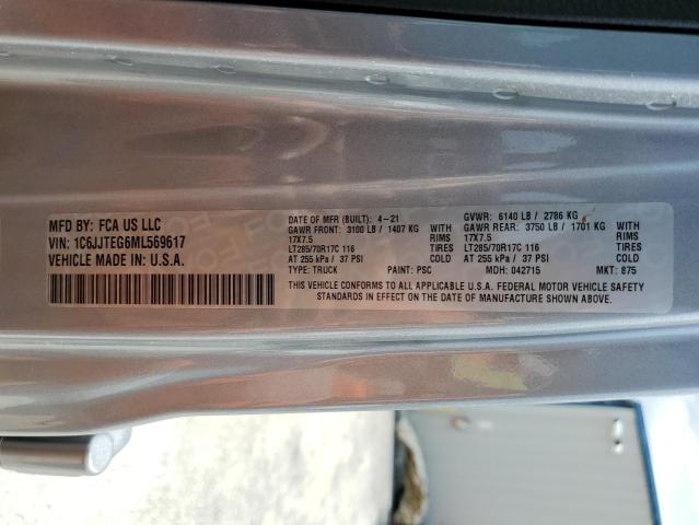 Photo 10 from auction – 2021 JEEP GLADIATOR with VIN 1C6JJTEG6ML569617