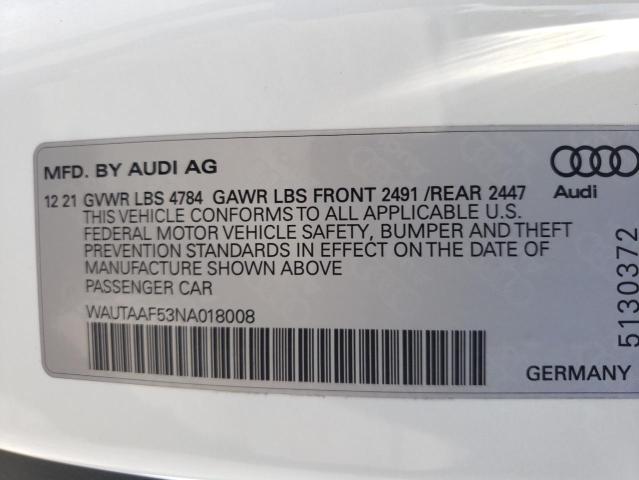 Photo 10 from auction – 2022 AUDI A5 PREMIUM with VIN WAUTAAF53NA018008