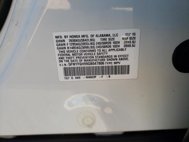 Photo 10 from auction – 2016 HONDA PILOT TOUR with VIN 5FNYF6H99GB047806