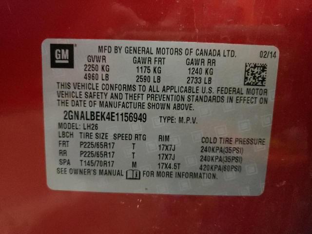 Photo 10 from auction – 2014 CHEVROLET EQUINOX LT with VIN 2GNALBEK4E1156949