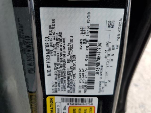 Photo 10 from auction – 2017 FORD FUSION SE with VIN 3FA6P0H78HR407041