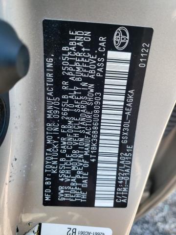 Photo 10 from auction – 2006 TOYOTA ALVALON with VIN 4T1BK36B86U080903