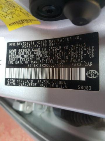Photo 10 from auction – 2012 TOYOTA CAMRY SE with VIN 4T1BK1FK3CU501152