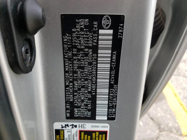 Photo 10 from auction – 2008 TOYOTA CAMRY CE with VIN 4T4BE46K58R028750