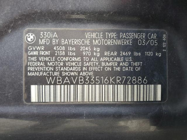 Photo 10 from auction – 2006 BMW 330 I with VIN WBAVB33516KR72886