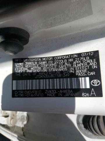 Photo 10 from auction – 2012 TOYOTA PRIUS with VIN JTDKN3DU8C1581349