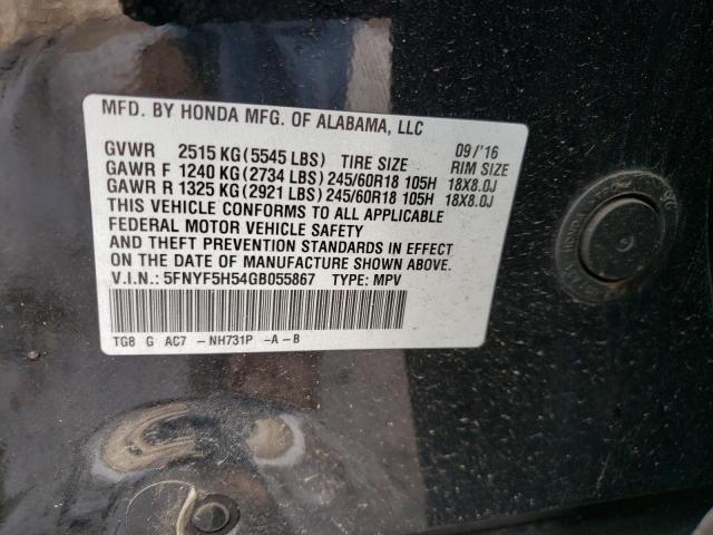 Photo 10 from auction – 2016 HONDA PILOT EXL with VIN 5FNYF5H54GB055867