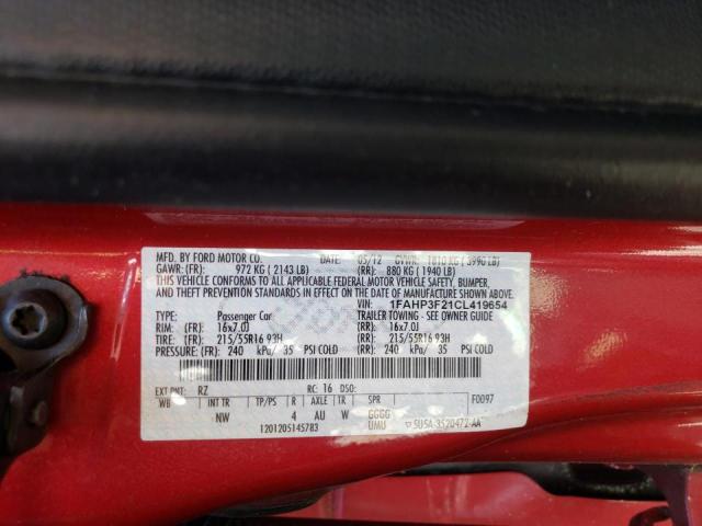 Photo 10 from auction – 2012 FORD FOCUS SE with VIN 1FAHP3F21CL419654