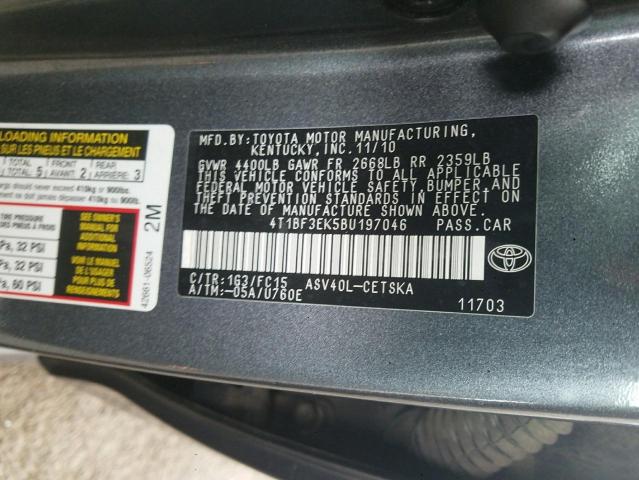 Photo 10 from auction – 2011 TOYOTA CAMRY BASE with VIN 4T1BF3EK5BU197046
