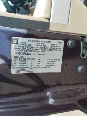 Photo 10 from auction – 2007 CHEVROLET EQUINOX LT with VIN 2CNDL73F776233114