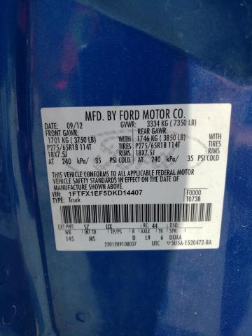 Foto 10 de la subasta – 2013 FORD F150 SUPER con VIN 1FTFX1EF5DKD14407