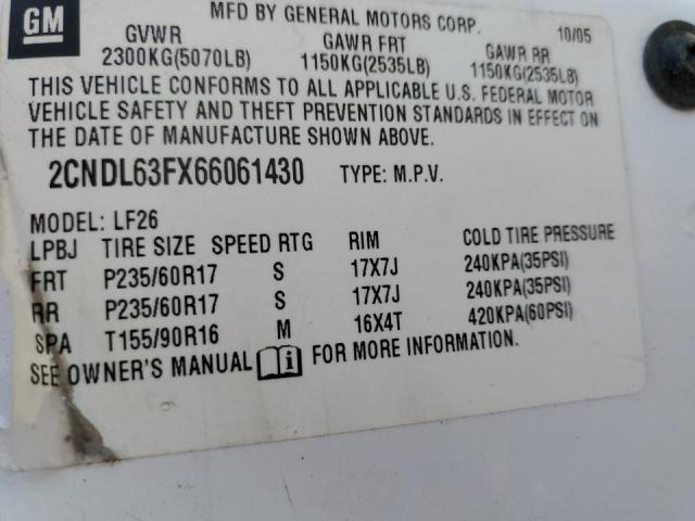 Photo 10 from auction – 2006 CHEVROLET EQUINOX LT with VIN 2CNDL63FX66061430