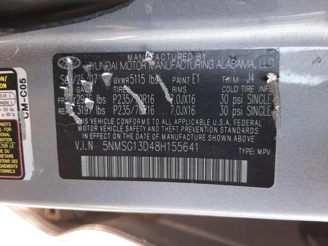 Photo 10 from auction – 2008 HYUNDAI SANTA FE G with VIN 5NMSG13D48H155641