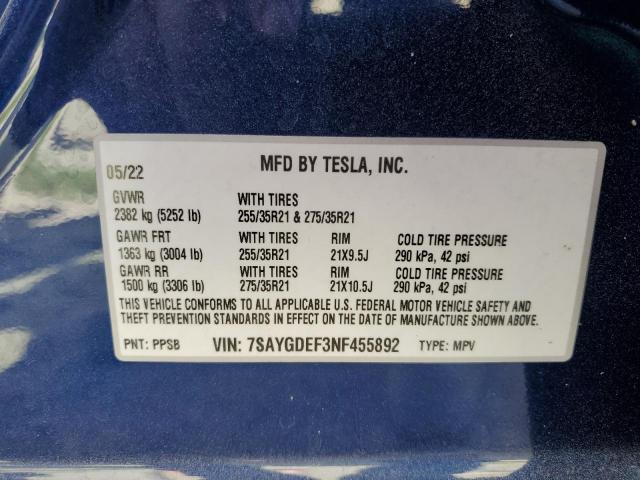 Photo 10 from auction – 2022 TESLA MODEL Y with VIN 7SAYGDEF3NF455892