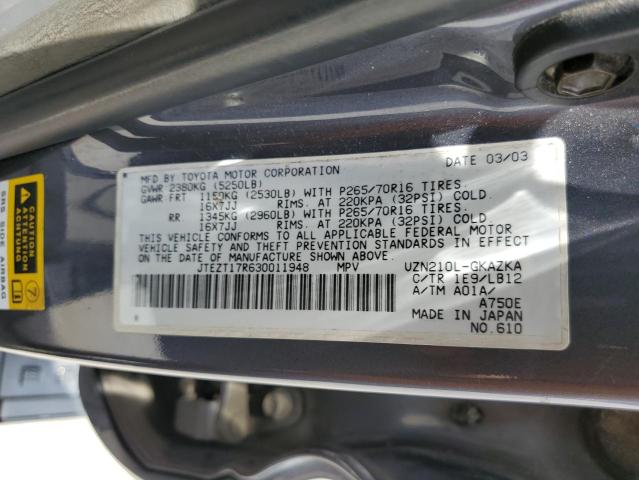 Photo 10 from auction – 2003 TOYOTA 4RUNNER LI with VIN JTEZT17R630011948