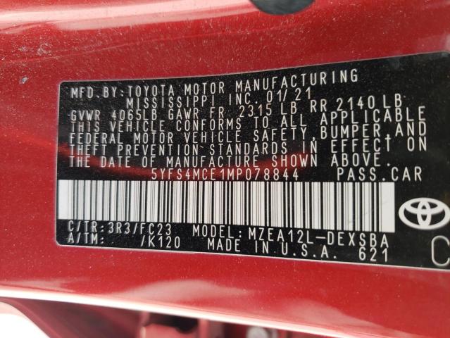 Photo 10 from auction – 2021 TOYOTA COROLLA SE with VIN 5YFS4MCE1MP078844