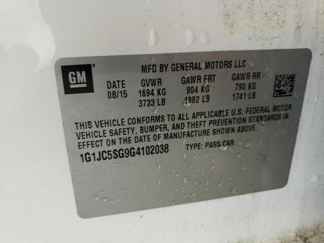 Photo 10 from auction – 2016 CHEVROLET SONIC LT with VIN 1G1JC5SG9G4102038