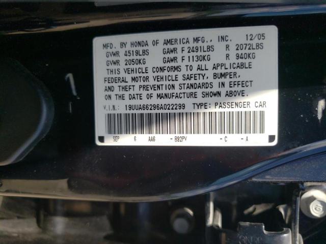 Photo 10 from auction – 2006 ACURA 3.2TL with VIN 19UUA66296A022299