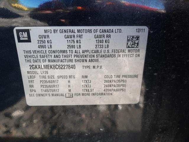 Photo 10 from auction – 2012 GMC TERRAIN SL with VIN 2GKALMEK8C6227840