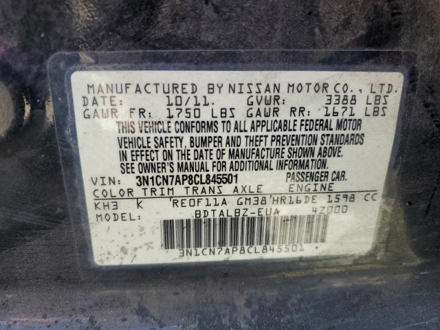 Photo 10 from auction – 2012 NISSAN VERSA S with VIN 3N1CN7AP8CL845501