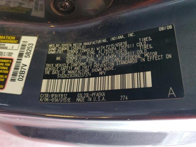 Photo 10 from auction – 2009 TOYOTA SIENNA CE with VIN 5TDZK23C09S237374