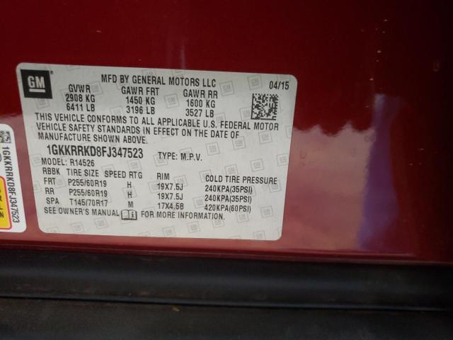 Photo 10 from auction – 2015 GMC ACADIA SLT with VIN 1GKKRRKD8FJ347523