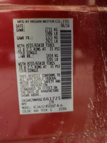 Photo 10 from auction – 2016 NISSAN PATHFINDER with VIN 5N1AR2MN4GC661725