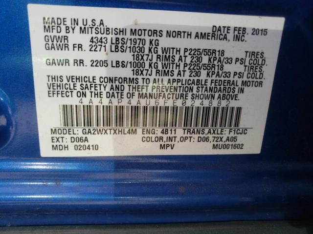 Photo 10 from auction – 2015 MITSUBISHI OUTLANDER with VIN 4A4AP4AU6FE024882