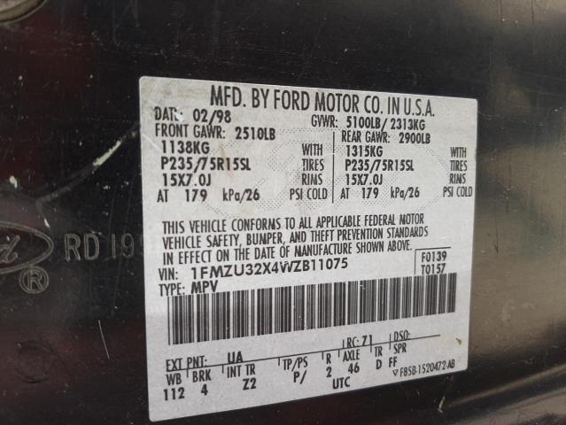 Photo 10 from auction – 1998 FORD EXPLORER with VIN 1FMZU32X4WZB11075