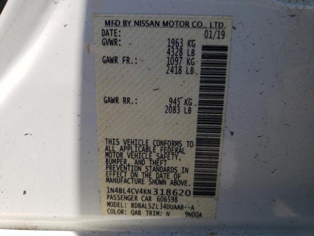 Photo 10 from auction – 2019 NISSAN ALTIMA SR with VIN 1N4BL4CV4KN318620