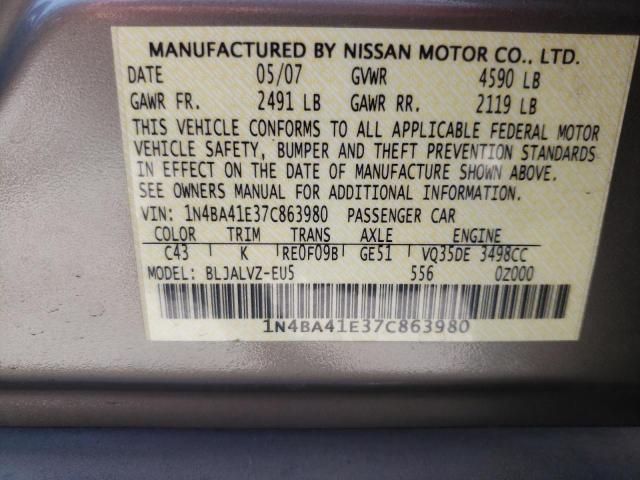 Photo 10 from auction – 2007 NISSAN MAXIMA SE with VIN 1N4BA41E37C863980