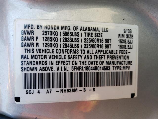Photo 10 from auction – 2004 HONDA ODYSSEY EX with VIN 5FNRL18044B014693