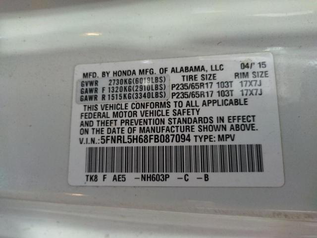 Photo 10 from auction – 2015 HONDA ODYSSEY EX with VIN 5FNRL5H68FB087094