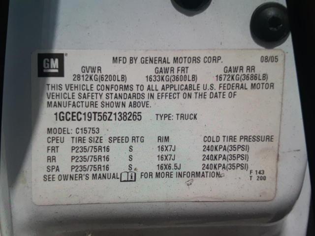 Photo 10 from auction – 2006 CHEVROLET SILVERADO with VIN 1GCEC19T56Z138265