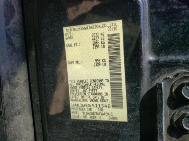 Photo 10 from auction – 2010 NISSAN ALTIMA SR with VIN 1N4BL2AP9AN511546