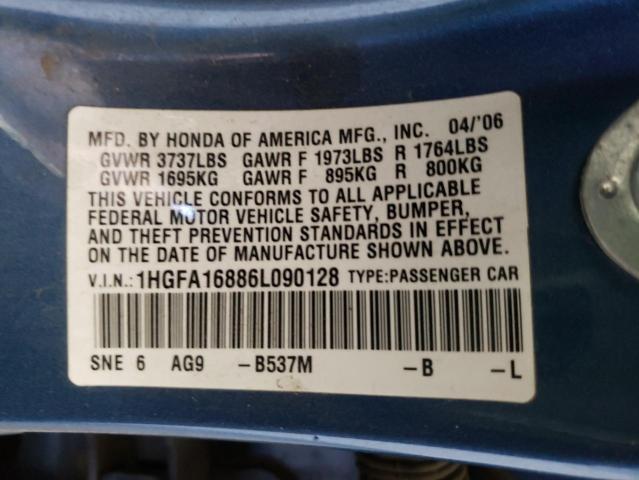 Photo 10 from auction – 2006 HONDA CIVIC with VIN 1HGFA16886L090128