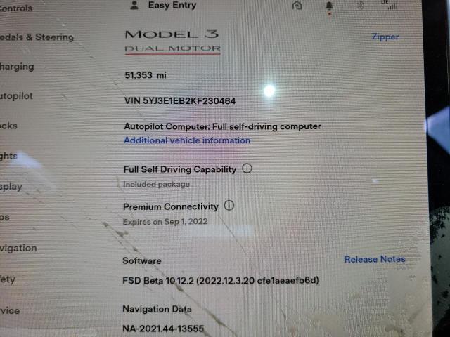 Photo 8 from auction – 2019 TESLA MODEL 3 with VIN 5YJ3E1EB2KF230464