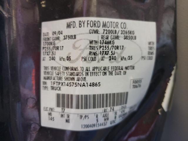 Foto 10 de la subasta – 2005 FORD F150 con VIN 1FTPX14575NA14865