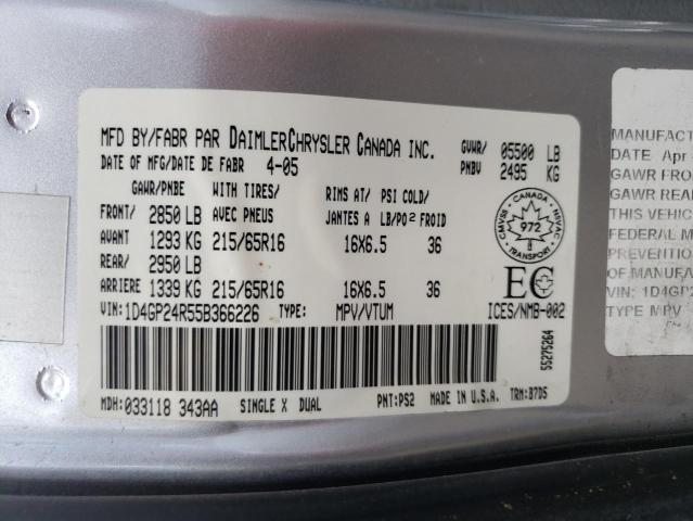 Photo 10 from auction – 2005 DODGE GRAND CARA with VIN 1D4GP24R55B366226